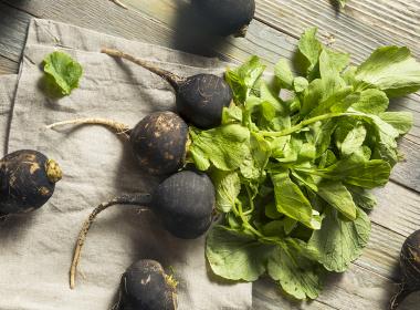 Delicious black radish with leaves